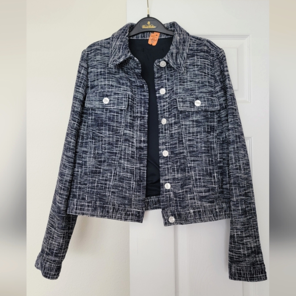Brooks Brothers Black and White Textured Jean Jacket